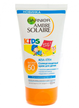 Детский солнцезащитный крем Garnier "Ambre Solaire" водостойкий SPF 50, 150 мл